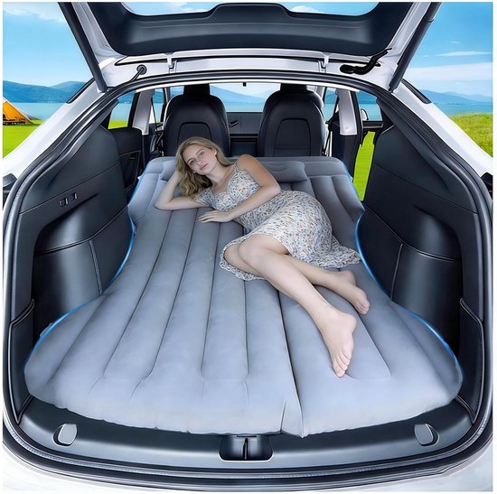 Luchtmatras Auto - Opblaasbaar Bed - Comfortabel Reizen - 4 Losse Luchtkamers - 195x130x15 cm - Donkergrijs