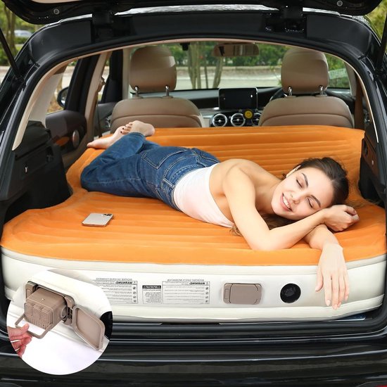 Luchtmatras Auto - Opblaasbaar Bed - Kamperen en Reizen - Met Ingebouwde Pomp - Full Size - Oranje