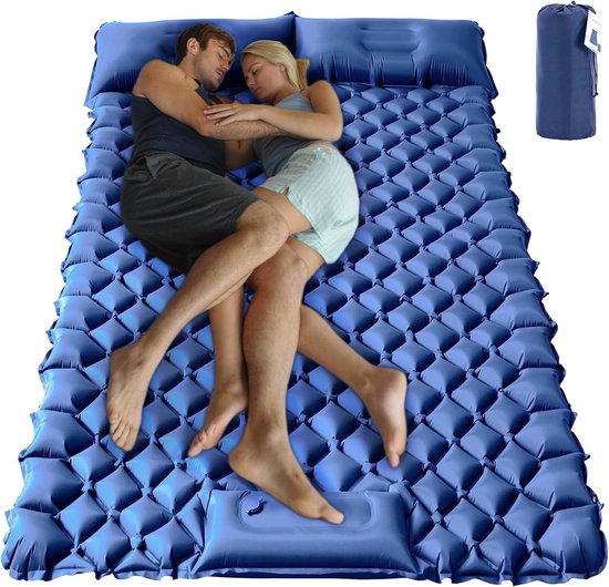 Luchtmatras, campingmatras, voor 2 personen, zelfopblazend, isomat, ultralicht, opvouwbaar, waterdicht, opblaasbare campingmat met kussen en voetpomp, opblaasbare slaapmat, outdoor van Atmiko