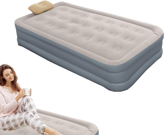 Luchtmatras Dubbel - Opblaasbaar Bed - Kamperen Slapen - Dubbele Ingebouwde Pomp - 33x33x33cm - Grijs