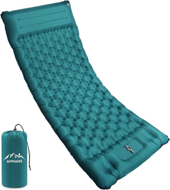 Luchtmatras Kamperen - Slaapmat Opblaasbaar - Outdoor Slapen - Geïntegreerde Voetpomp - 80 cm Breed - Pauwenblauw