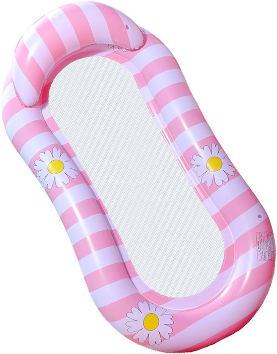 Luchtmatras met hoofdsteun, 1 stuk, madeliefjesroze, 160x85cm, luchtmatras voor volwassenen, hangmat voor in het zwembad, zwembadspeelgoed, geschikt voor het zwembad in de zomer, feestjes aan het meer, strand