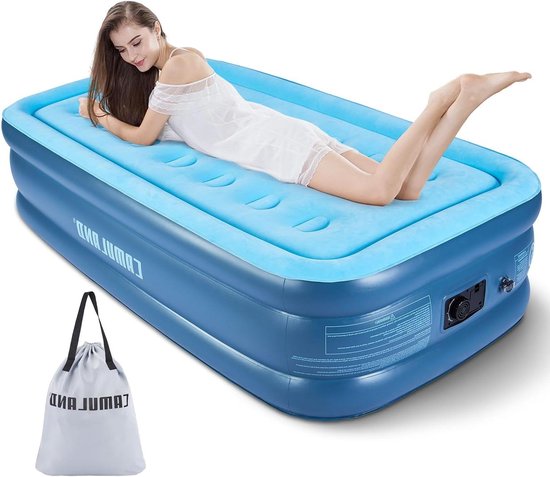 Luchtmatras met pomp - Opblaasbaar bed gasten - Comfortabel slapen logeren - Dubbel hoog 46cm - 188 x 99 cm