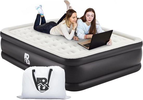 Luchtmatras met pomp - Opblaasbaar bed - Logeerbed thuis - Dubbele luchtkamer - 190x135x46 cm - Zwart