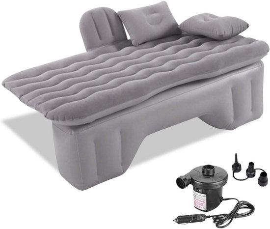 Luchtmatras, opblaasbaar matras met pomp, luchtmatras, camping, autokussen voor op reis, kamperen, tuin, strand (grijs)