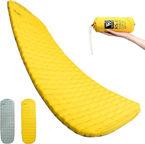Luchtmatras Opblaasbaar R-waarde 5,1-4 seizoenen ultralicht 490 g, 8 cm dik, isolatie tot -20 °C, compact en duurzaam slaapmat voor kamperen, wandelen, trekking