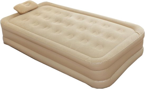 Luchtmatras - Opblaasmatras Bed - Kamperen Logeren - Ingebouwde Pomp - Dubbel 33x31x31 cm - Beige