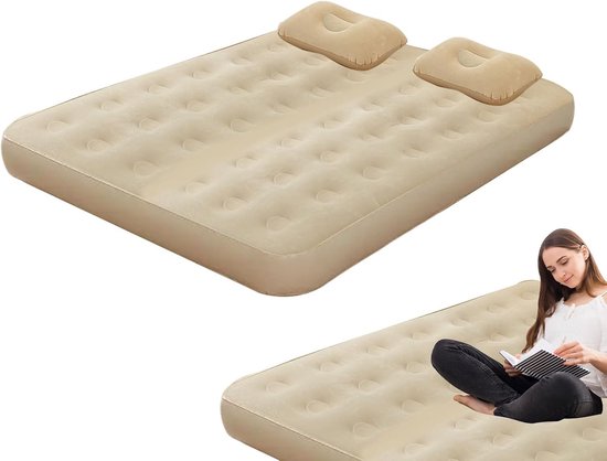 Luchtmatras - Opblaasmatras Bed - Kamperen Thuis - Ingebouwde Pomp - 33x31x31 cm - Beige