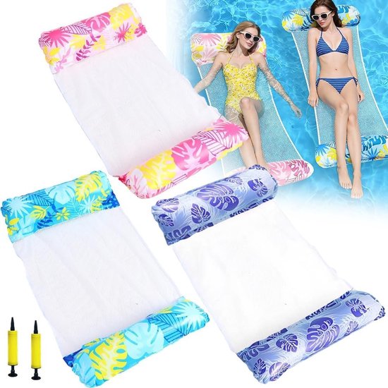 Luchtmatras set van 3 voor zwembad, 4-in-1 waterhangmat voor volwassenen en kinderen, ideaal waterspeelgoed voor zomerse ontspanning en plezier