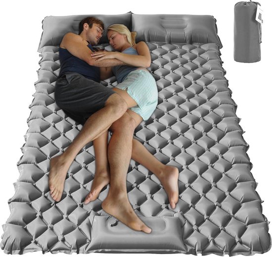 Luchtmatras voor buiten 2 persoons kamperen Zelfopblazende slaapmat Ultralicht Opvouwbaar Waterdicht Opblaasbaar kampeerkussen met voetpomp Inflatable Sleeping Mat Outdoor van Merkloos