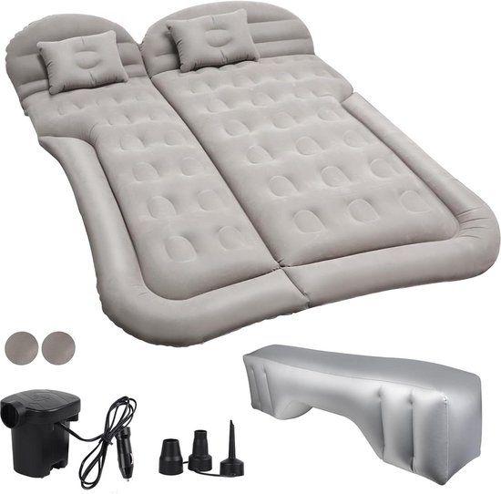 Luchtmatras voor in de auto - tweepersoons opblaasbaar bed - automatras camping - grijs met luchtpomp van Merkloos
