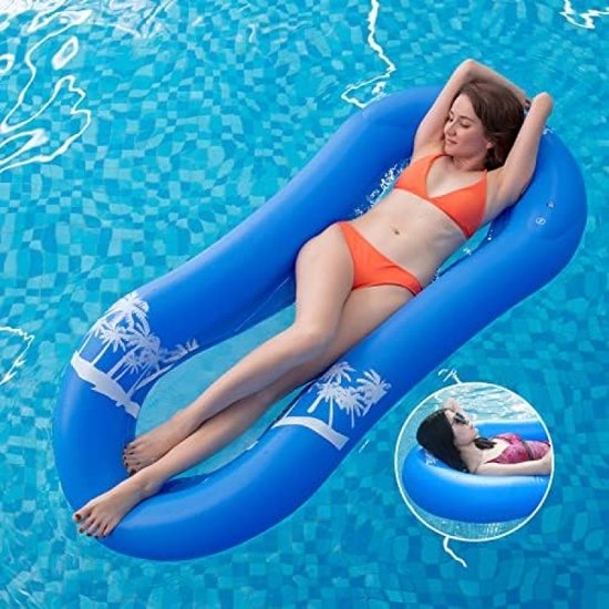 Luchtmatras, waterhangmat met net, waterligstoel, zwemring, voor volwassenen en kinderen, 165 x 75 x 25 cm van Meekosea