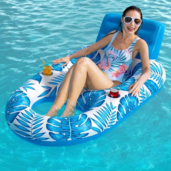 Luchtmatras waterzwemstoel voor zwembad met drinkhouders en opblaasbare waterhangmat - zomer strandmat voor volwassenen en kinderen van Merkloos