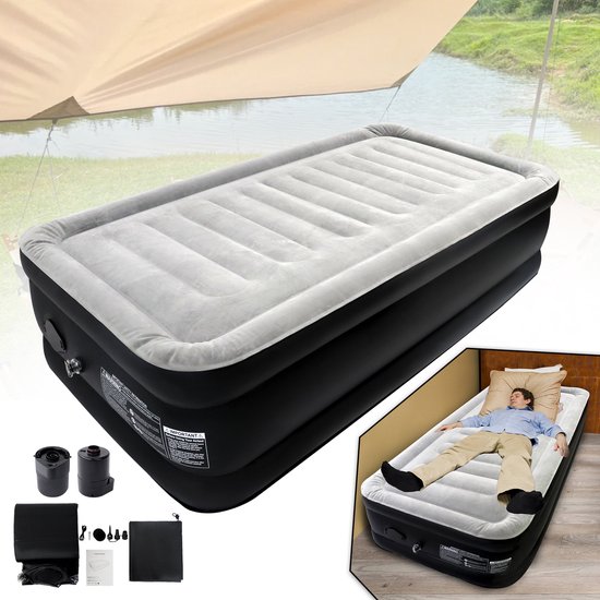 Luchtmatras, zelfopblazend, opblaasbaar matras met ingebouwde elektrische luchtpomp en tas, snel opblazen, logeerbed voor 1 persoon, 187 x 90 x 46 cm