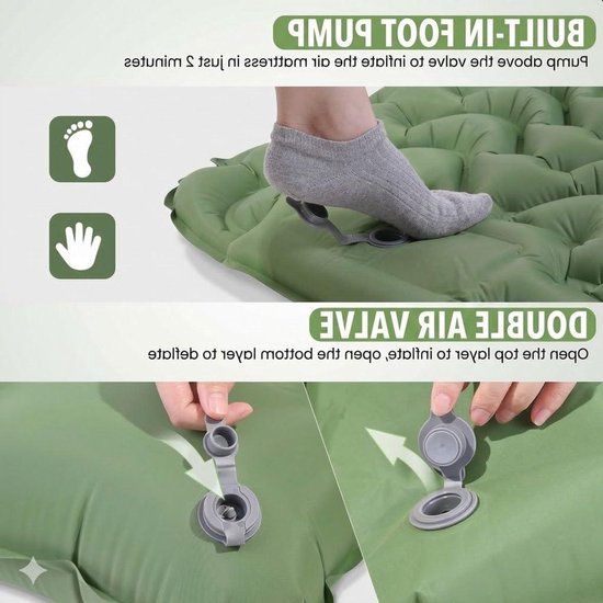 Luchtmatras Zelfopblazend - Slaapmat Isomat - Outdoor Kamperen - Ingebouwde Pomp - 200x70cm - Groen