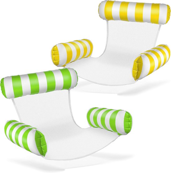 Luchtmatras Zwembad - Opblaasbare Stoel - Water Relaxen - Extra Brede Zitting - 150 Kg Capaciteit - Geel Wit