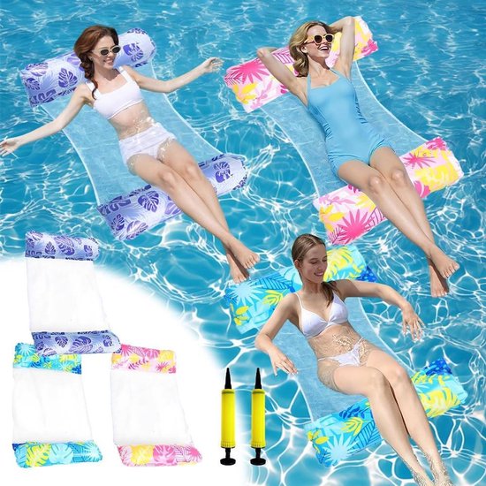 Luchtmatras Zwembad - Waterhangmat Opblaasbaar - Ontspannen in Water - Netstructuur Half Verzonken - 120 x 70 cm - Meerkleurig