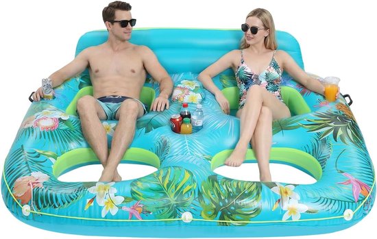 Luchtmatras Zwembad - Zwemstoel - Ontspannen in water - Met bekerhouder - Voor 2 personen - Blauw