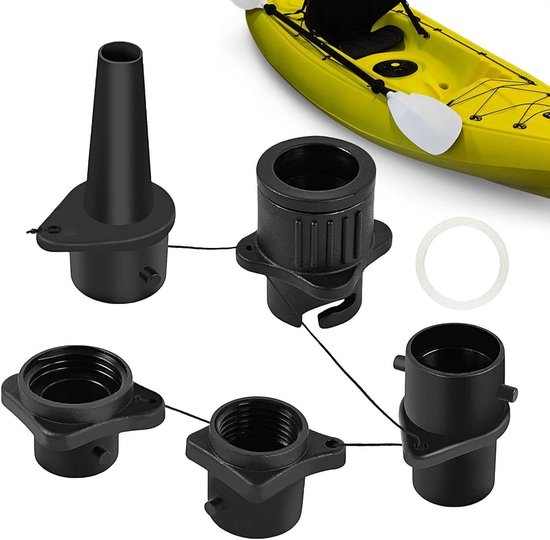 Luchtpomp Adapter - Opblaas Mondstukken - Watersport Uitrusting - Lekvrije Afdichting - Set van 4 - Zwart