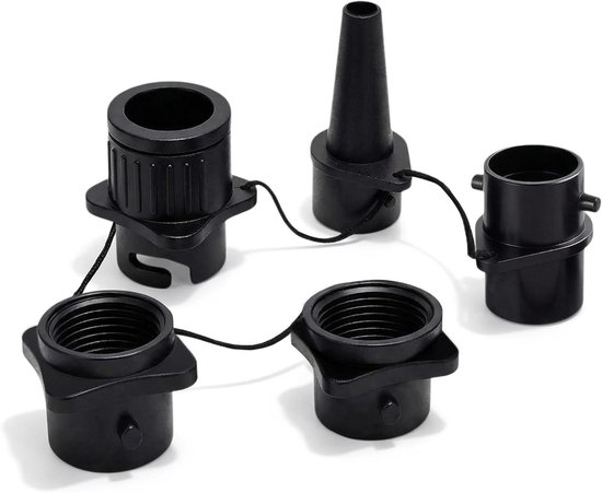 Luchtpomp Adapter Set - Ventiel Mondstukken - Opblaasbare Boten - 5 Verschillende Maten - Compact Ontwerp - Zwart