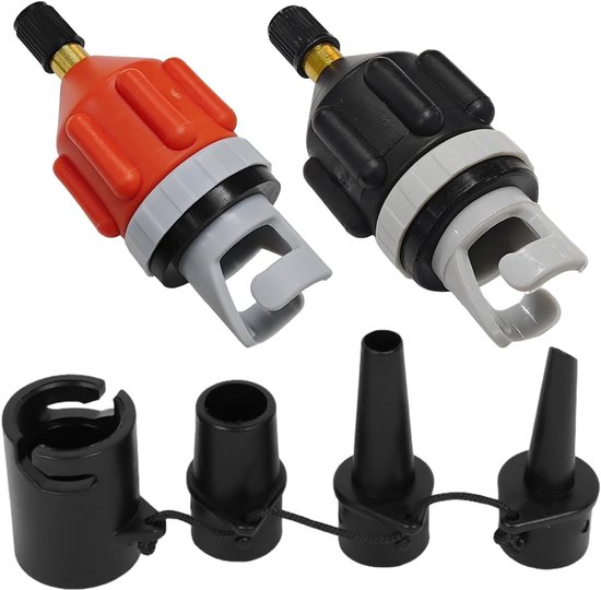 Luchtpomp Adapters - Ventiel Gereedschap - Kajak Opblazen - Multi-Interface Ontwerp - 2 Adapters 4 Nozzles - Zwart Oranje