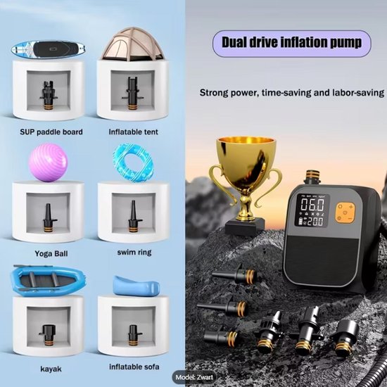 Luchtpomp Draadloze 80W SUP Pomp Dubbele Trap Bandenpomp voor Opblaasbare Spullen Zonder Batterij van Merkloos