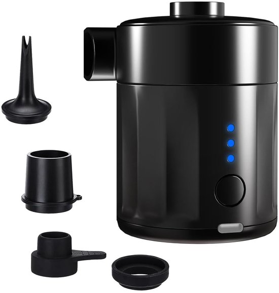 Luchtpomp-Luchtcompressor - Elektrische luchtpomp - Zwembadpomp-Draagbaar- 2-in-1-5200 mAh - 450 l/min-Oplaadbare accu - Met 4 spuitmonden en opbergtas - Snelpomp voor boot/luchtbed - zwart van Merkloos