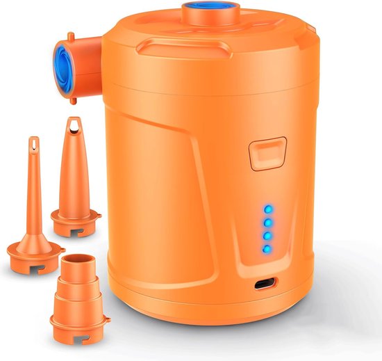 Luchtpomp-Luchtcompressor - Elektrische luchtpomp - Zwembadpomp-Draagbaar- 5200 mAh - - 400 l/min-Oplaadbare accu - Met 3 luchtsproeiers - Snelpomp voor boot/luchtbed - oranje van Merkloos