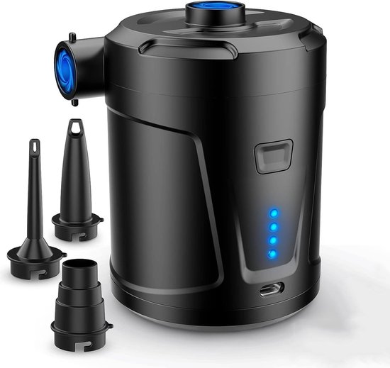Luchtpomp-Luchtcompressor - Elektrische luchtpomp - Zwembadpomp-Draagbaar- 5200 mAh - - 400 l/min-Oplaadbare accu - Met 3 luchtsproeiers - Snelpomp voor boot/luchtbed - zwart van Merkloos