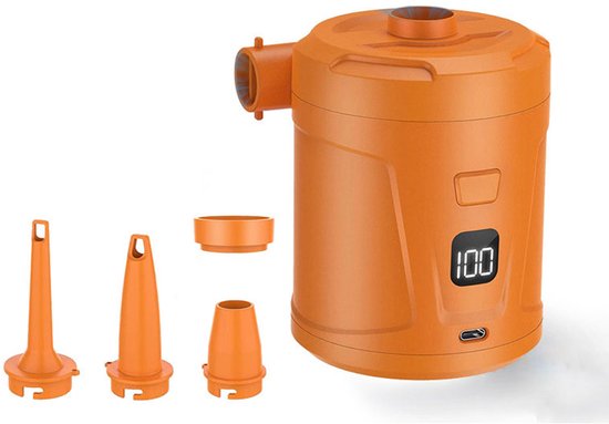 Luchtpomp-Luchtcompressor - Elektrische luchtpomp - Zwembadpomp-Draagbaar- Met LED-batterij-indicator-5200 mAh - 40 0 l/min-Oplaadbare accu - Met 4 spuitmonden - Snelpomp voor boot/luchtbed - oranje van Merkloos