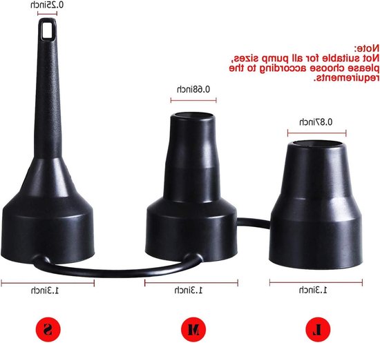 Luchtpomp Nozzles - Opblaasmondstuk Vervanging - Luchtbedden Opblazen - 3 Verschillende Maten - 2 Stuks - Zwart