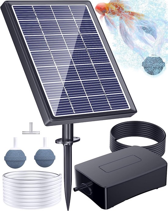Luchtpomp op zonne-energie, Oxygenator, outdoor zwembadpomp met zuurstofbuis en luchtbellensteen, voor de watercirculatie in de tuin