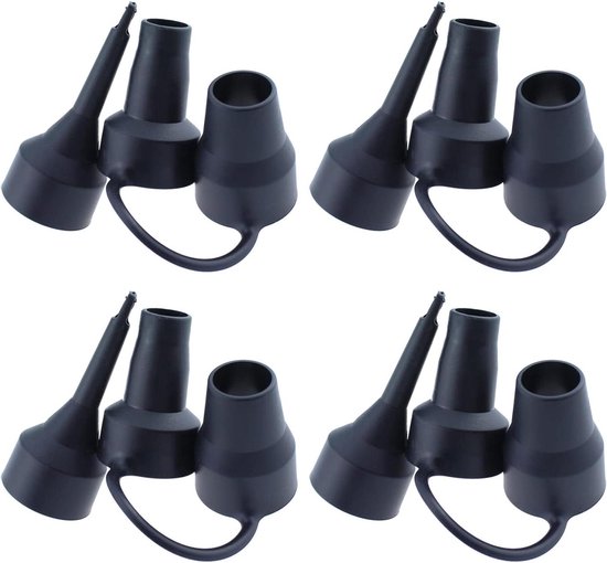 Luchtpomp Sproeiers Kit - Opblaasmondstukken Adapter - Luchtbedden Opblazen - Drie Maten Sproeiers - 4 Sets - Zwart