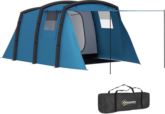 Luchttent - 440x280x195cm Kampeertent - Met 3 Luchtzakken En Zijramen - Voor 3-6 Personen - Voor Camping En Outdoor - Blauw van Merkloos