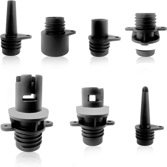 Luchtventiel Sproeiers - Pomp Adapter Kit - Opblaasbare Items - Zeven Verschillende Maten - 0.8 Inch Poort - Zwart