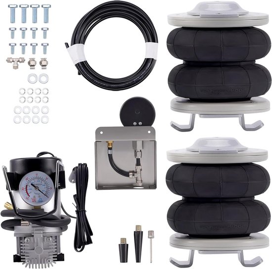 Luchtvering Kit - Achtervering set - Voertuig Stabiliseren - Met 12V Compressor - 4000 kg Capaciteit - Zwart