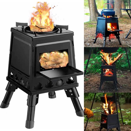 Luckystar Houtkachel XXL - buiten koken survival kooktoestel - roestvrij staal - zwart van Merkloos