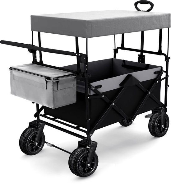 Lugia Bolderkar met dak - PRO 2 - Strand Bolderkar - Verwijderbare Zonnescherm - Opvouwbaar - 100KG Draagkracht - Opbergvak - Extra stevige wielen - Bolderwagen 97x60x102cm -Grijs van Lugia