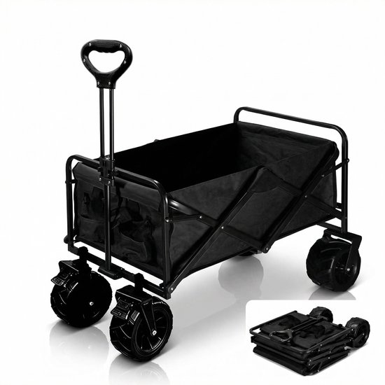 Lugia Bolderkar Opvouwbaar – 100L Inhoud – All Terrain Wielen – 120KG Draagvermogen – Met Rem – Opvouwbare Utility Wagon – Strandkar & Transportkar – Zwart van Merkloos