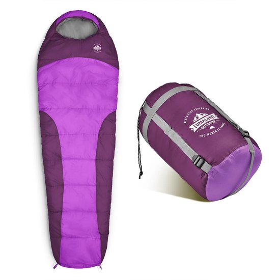 Lumaland - Mummieslaapzak - outdoor slaapzak - 230 x 80 cm - incl. tas, verpakt 50 x 25 cm - Paars van Lumaland