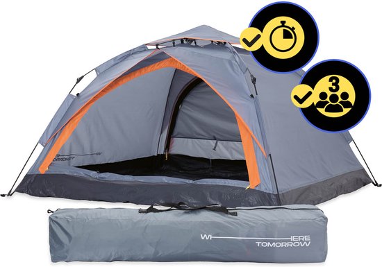 Lumaland Pop Up Tent Werptent Voor Met 2 Ingangen 210 X 190 X 110 Cm - Grijs - 3 Persoons van Merkloos