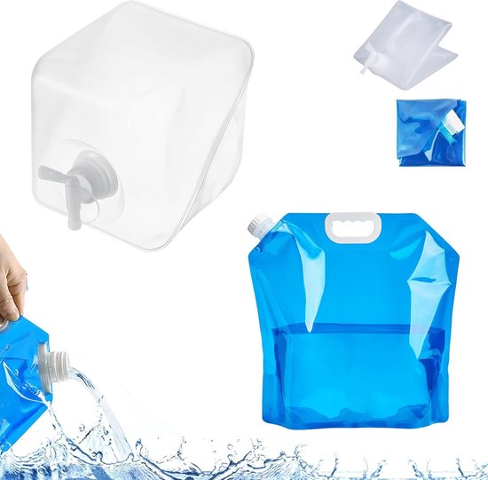 Lumeclat Opvouwbare waterreservoir, 2 stuks, 5 l en 20 l, met kraan, zachte opvouwbare voedselcontainer, praktische watertank voor kamperen, outdooractiviteiten en noodgevallen van Lumeclat