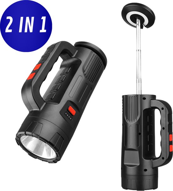 LUMORIA LED 2 in 1 Noodlamp - Kampeerlamp met Lantaarn – Telescopisch Verstelbaar - USB-C Oplaadbaar - IP44 Waterdicht - Noodverlichting - Noodlamp bij stroomuitval - Camping lamp - Zaklamp Noodpakket - Staande Lamp van LUMORIA