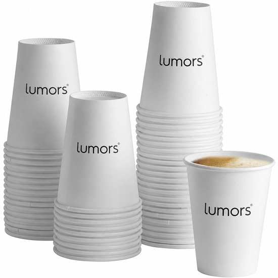 Lumors wit - Kartonnen bekers 200ml - voordeelpak (100 stuks) - koffie bekers - wegwerp papieren bekers - drank bekers - milieuvriendelijk