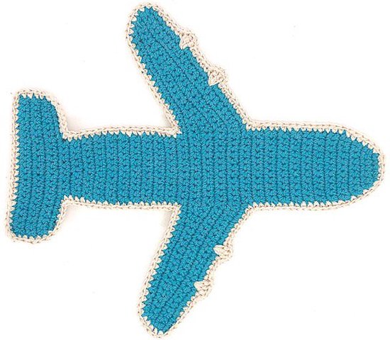 Luna-Leena duurzaam plat vliegtuig met knisperend geluid - blauw - toy/knuffel bio katoen hand gehaakt in Nepal - knisperdoekje - sound - air - luchtvaart - airplane boeing - cityhopper - voertuig - kraamkado cadeau - geboorte - baby kado - klm blauw van Luna