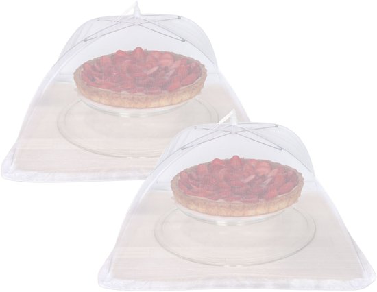 Lunace Vliegenkap/voedselkap tegen insecten - 4x - wit - D50 x H30 cm - opvouwbaar - paraplu