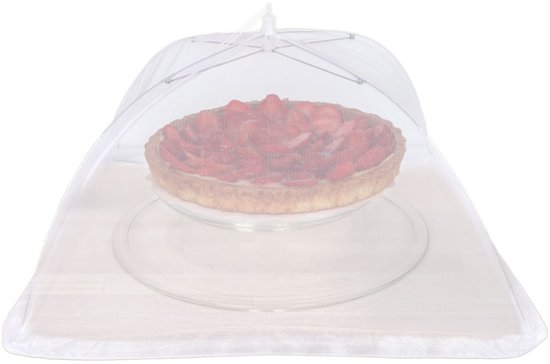 Lunace Vliegenkap/voedselkap tegen insecten - wit - D50 x H30 cm - opvouwbaar - paraplu