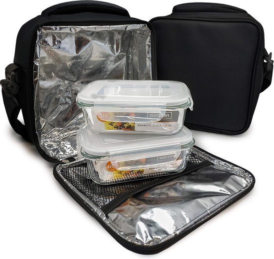 Lunch Bag Black 2 Rec.- Waterdicht- en Duurzaam Weefsel- Eenheidsmaat- NERTHUS FIH 464 Portable Lunch Bag van NERTHUS
