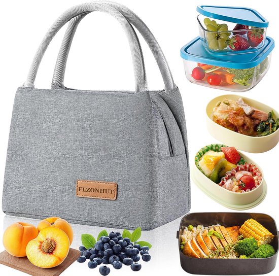 Lunch Bag - Klein - Waterdichte Lunch Bag - Tote Bag - Voor onderweg - Voor Werk, School, Excursies, Voedseltransport - Grijs van Merkloos