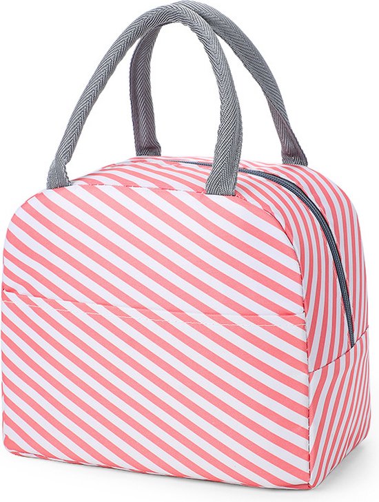 Lunch Bag - Roze/Wit | Koeltas | Polyester / Nylon | 23x15x20 cm | Fashion Favorite van Fashion Favorite